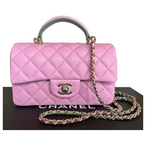 chanel mini top handle green|Chanel handbags flap.